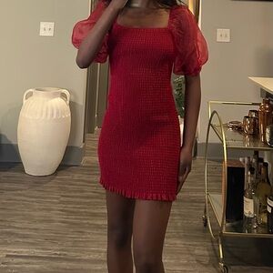 Forever 21 Red Mini Dress with Puff Sleeves